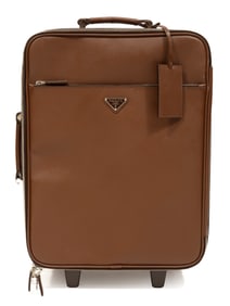 Prada Brown Saffiano Leather Rolling Suitcase