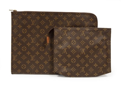 Two Vintage Louis Vuitton Travel Pouches in Brown Monogram Coated Canvas