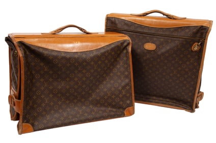 Two Vintage Louis Vuitton Garment Bag Suitcases in Brown Monogram Coated Canvas