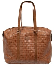 Vintage Fendi Woven Brown Leather Weekender Bag