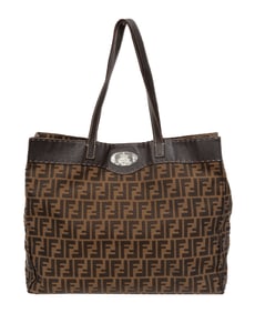 Vintage Fendi Zucca Logo Canvas and Leather Selleria Tote