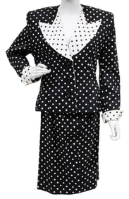 Vintage Ilie Wacs for Neiman Marcus Black and White Polka Dot Skirt Suit