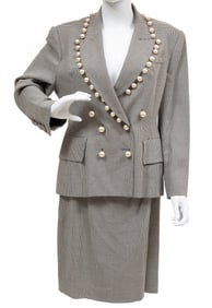 Vintage Lolita Lempicka Pearl Embellished Houndstooth Skirt Suit
