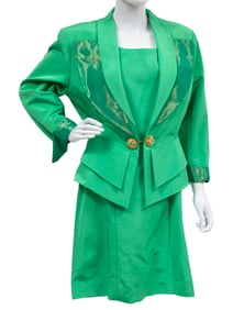 Vintage Nina Ricci "Semi Couture" Edition Boutique Paris Green Dress and Blazer