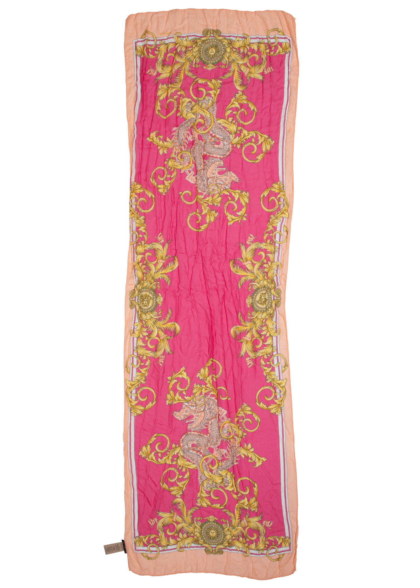 Two Versace Cashmere and Silk Scarves: Two Versace Cashmere and Silk Scarveslabeled, incl. one pink and one purple, l. 84 in., w. 25 in.