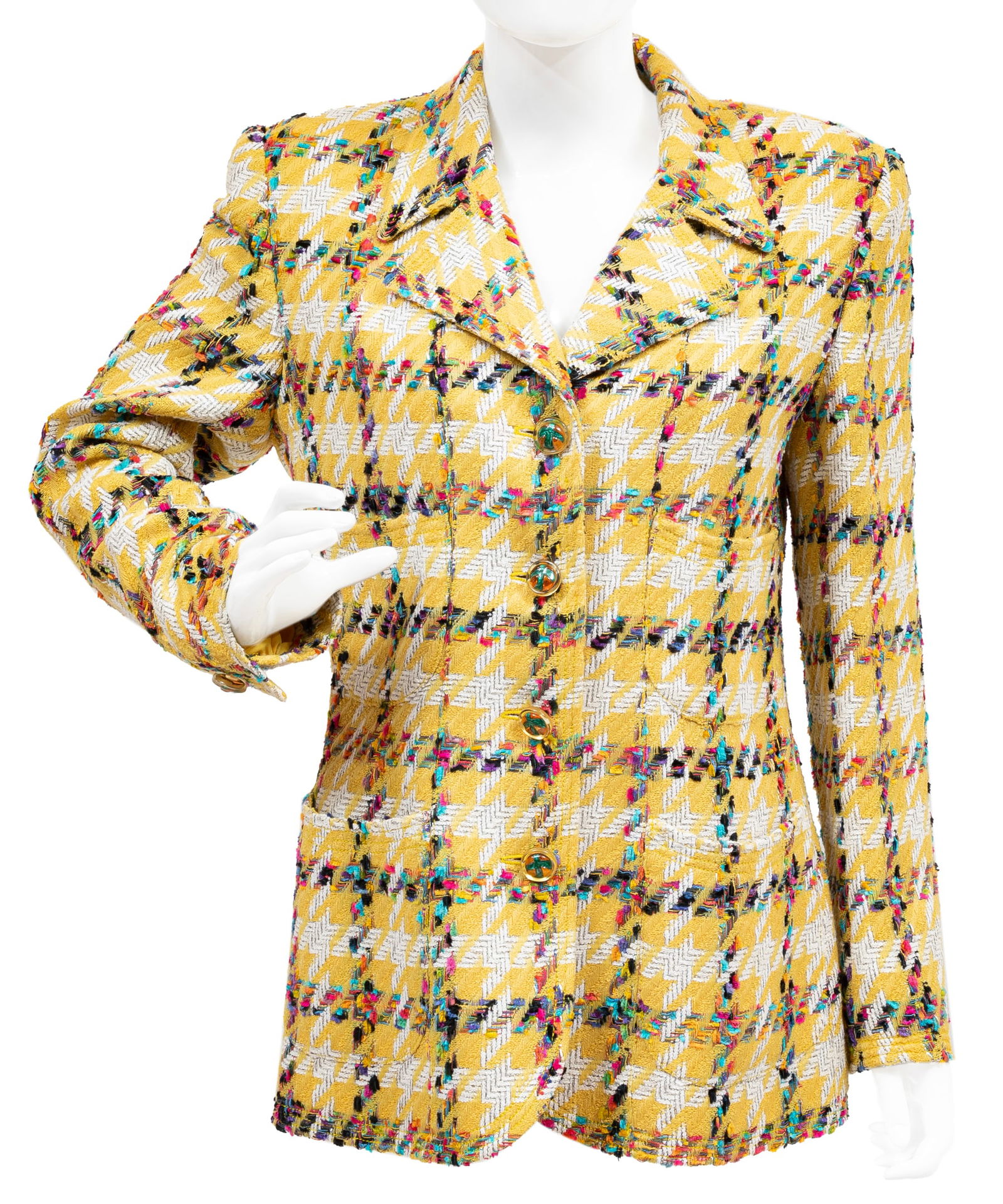 Two Vintage Designer Jackets: Two Vintage Designer Jacketsincl. Emmanuel Ungaro yellow plaid jacket, labeled, chest w. 19 1/2 in., l. 27 1/2 in., sleeve l. 25 in.; and Max Mara white double breasted jacket, size 12.