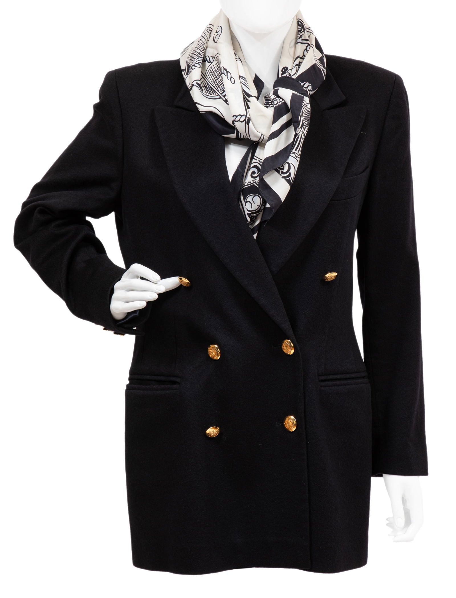 Three Vintage Escada by Margaretha Ley Blazers: Three Vintage Escada by Margaretha Ley Blazerslabeled, incl. tweed jacket, size 40; wool jacket, size 38; and denim jacket with gold elephant cuffs, size 38.