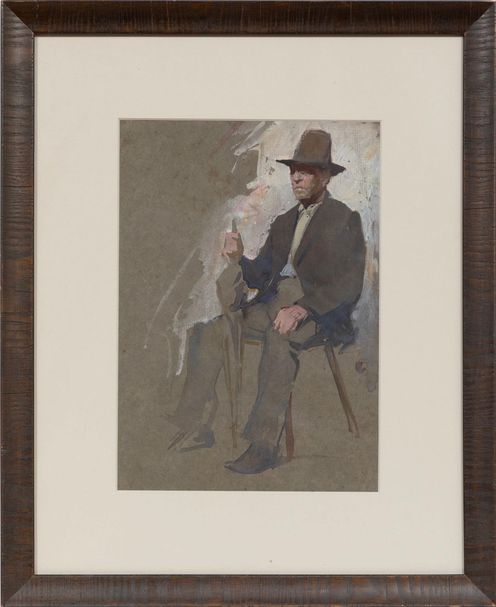 William Woodward, American/Louisiana 1859-1939, "Man with an Umbrella (Spain)", watercolor on paper (1 of 3)