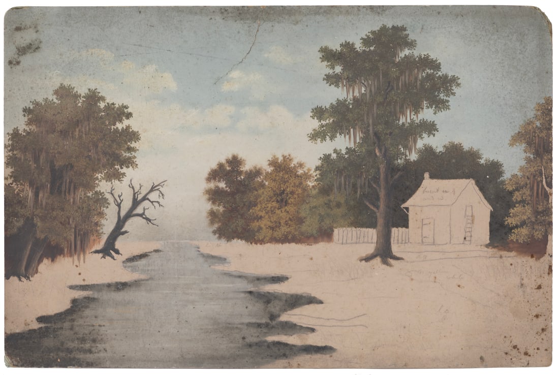Louisiana School 19th c., ?Unfinished Bayou Study?, oil on board (1 of 2)