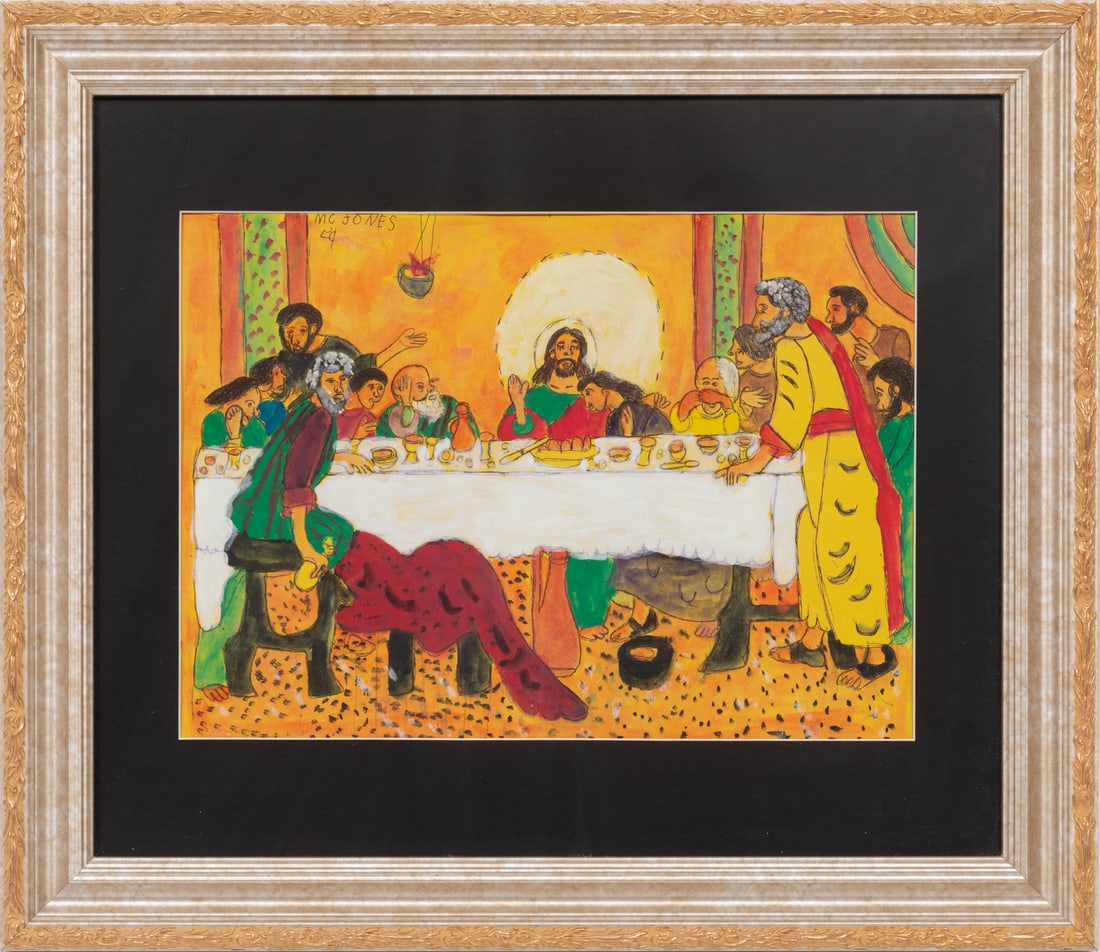 M.C. "5 Cent" Jones, American/Louisiana 1917-2003, "The Last Supper I", watercolor and ink on paper (1 of 3)