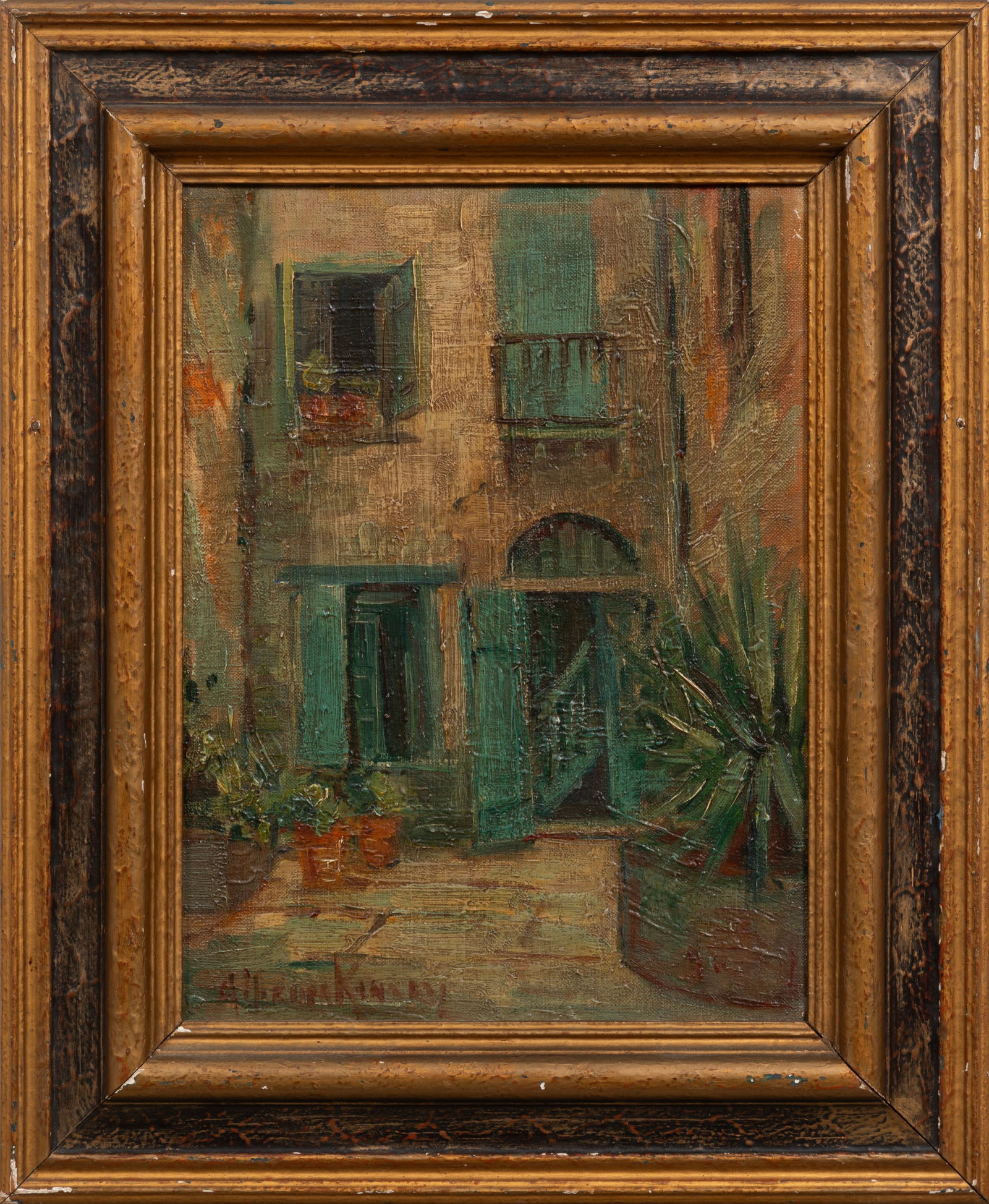 Alberta Kinsey, American/Louisiana 1875-1952, "French Quarter Courtyard", oil on canvas board (1 of 3)