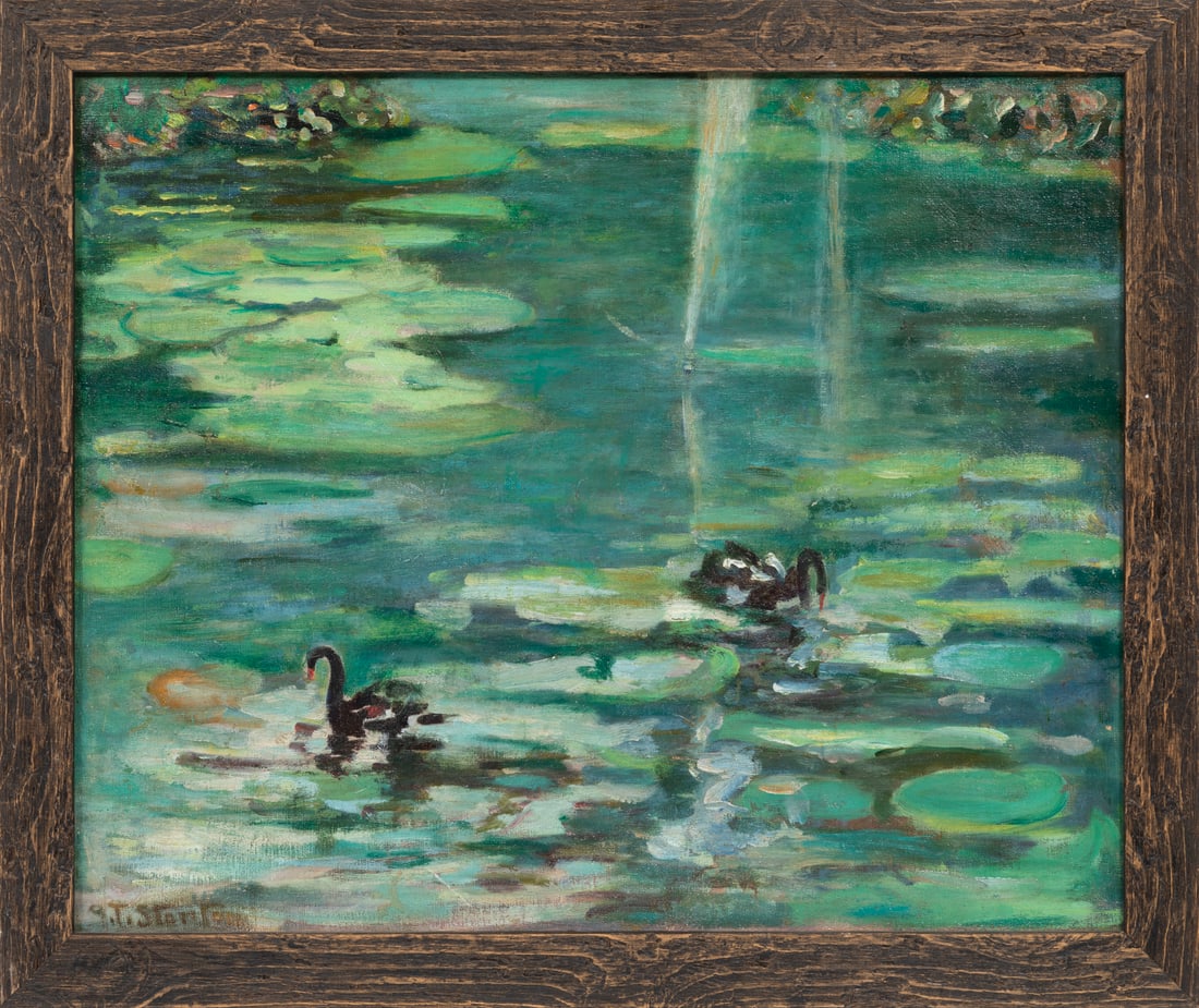 Gideon Townsend Stanton, American/Louisiana 1885-1964, "Two Swans City Park New Orleans (City Park (1 of 3)