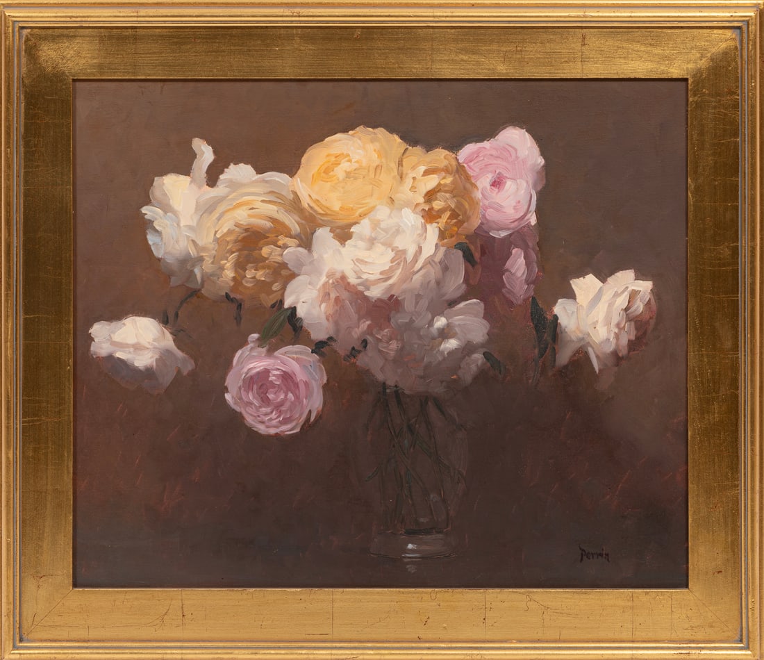 Dennis Perrin, American/Louisiana 1950-2021, "Roses Redux", oil on canvas (1 of 3)