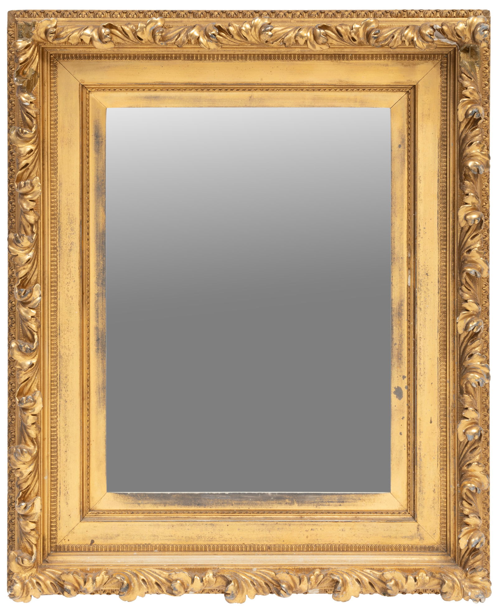 Antique Giltwood Mirror: Antique Giltwood Mirrorfoliate border, beveled mirror plate36 x 29 1/2 x 3 1/4 in. (91.4 x 74.9 x 8.3 cm.)