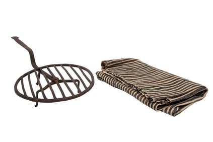 Homespun Cotton Blanket, possibly Acadian, TOGETHER WITH Antique American Cast Iron Revolving Trivet