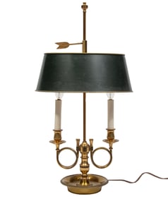 French Brass and Tole Two-Light Bouillotte Lamp