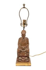 Antique Asian Carved Wood Figure, now mounted as a table lamp