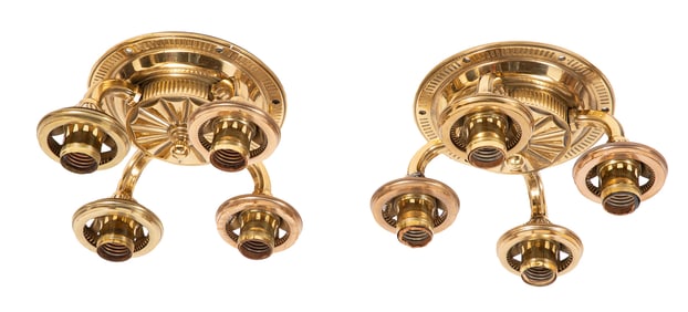 Pair of American Brass Four Light Ceiling Lights