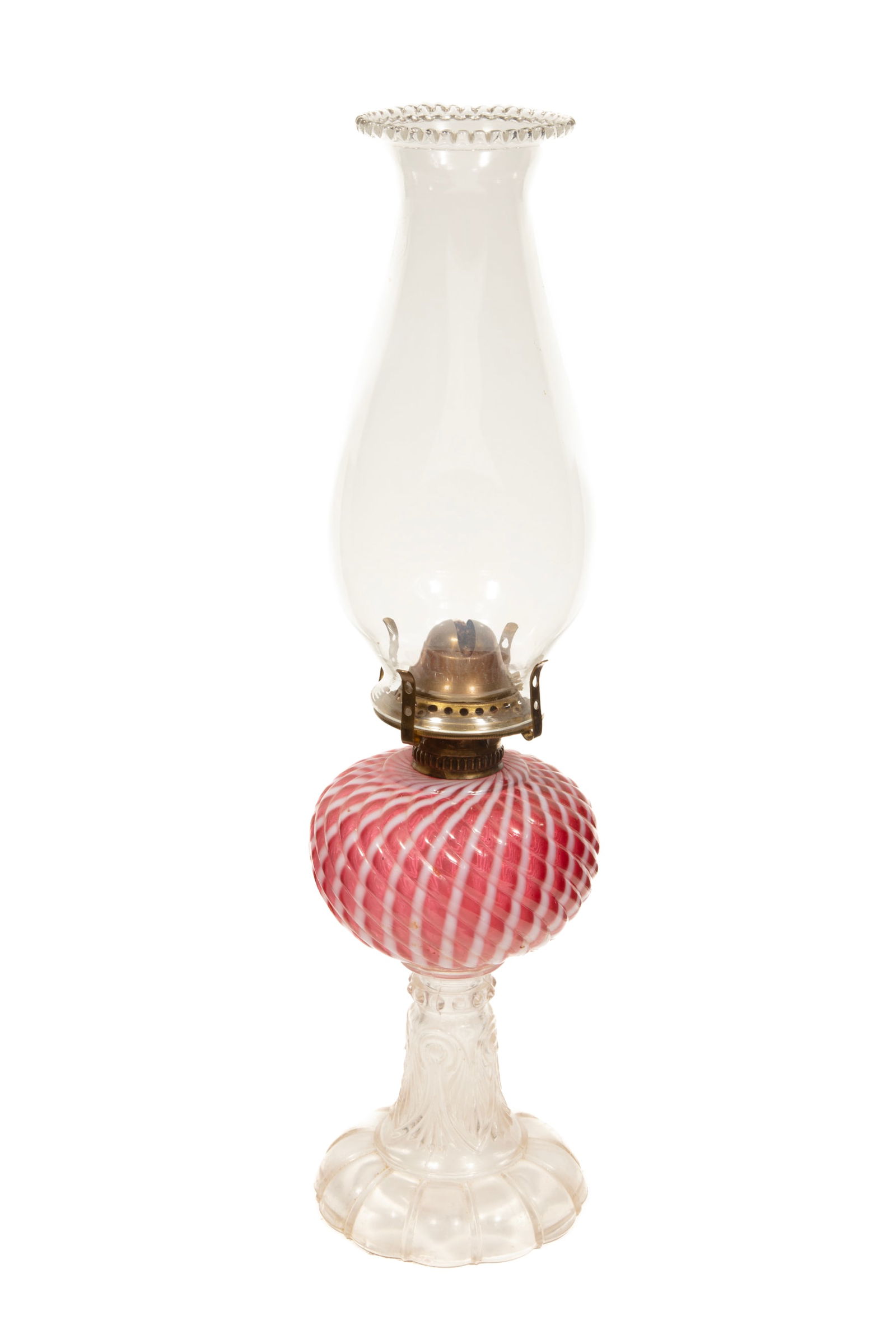American Glass Oil Lamp: American Glass Oil Lampburner marked "VENUS", h. to burner 9 1/4 in., shade marked "Flint Glass"