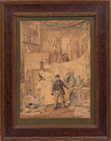 Felix Parra, Mexican 1845-1919, "The Antique Dealer", watercolor on paper laid on board