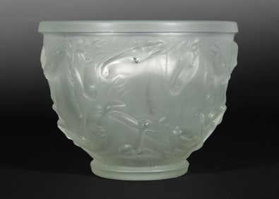 Frosted Crystal Bowl with Horses
