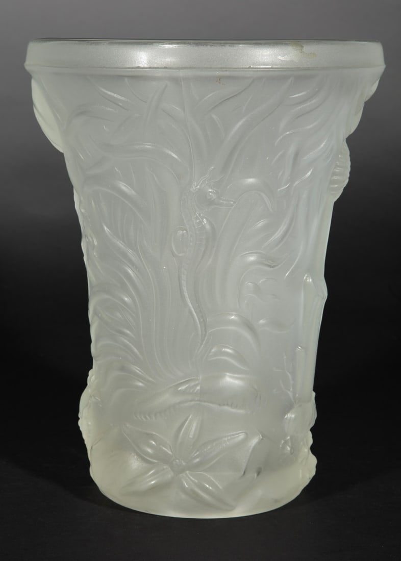 Frosted Crystal "Marine Life" Vase: Frosted Crystal "Marine Life" Vaseh. 10 1/2 in., dia. 7 3/4 in.