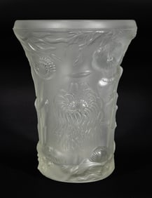 Frosted Crystal Vase with Marine Life