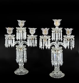 Pair of American Pressed Glass Three-Light Candelabra