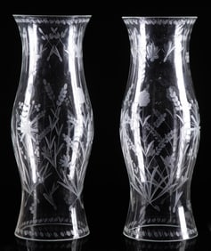 Pair of Etched Glass Hurricane Shades