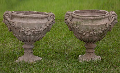 Pair of Neoclassical-Style Stone Urns