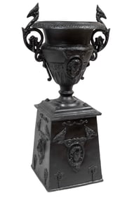 Neoclassical-Style Painted Aluminum Urn on Pedestal