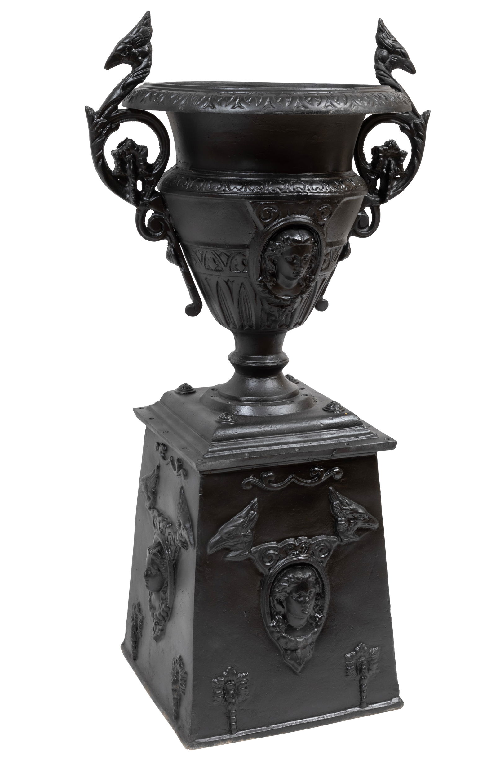 Neoclassical-Style Painted Aluminum Urn on Pedestal (1 of 3)