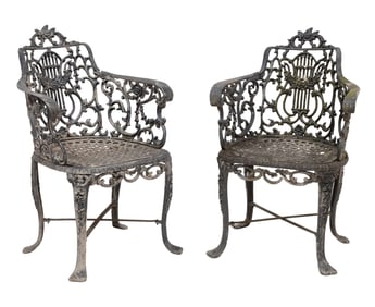 Pair of American Cast Metal Classical-Style Armchairs