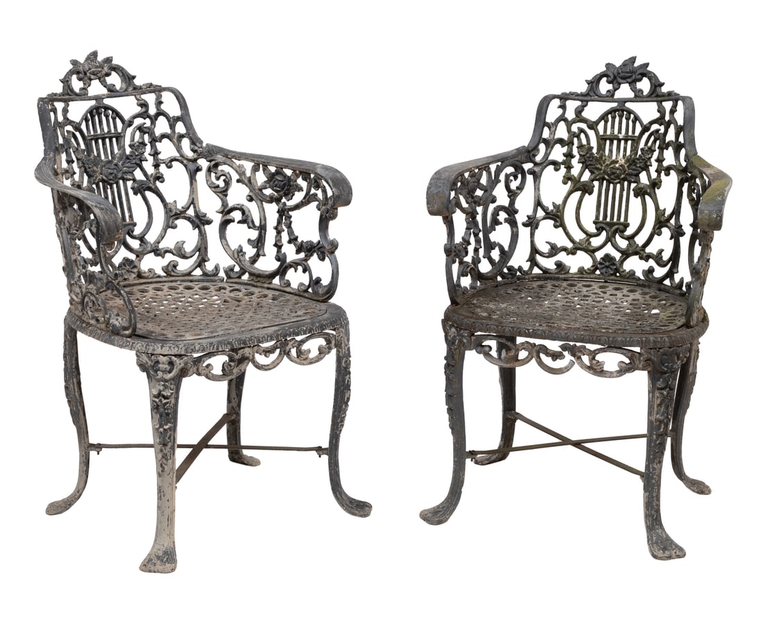 Pair of American Cast Metal Classical-Style Armchairs (1 of 3)