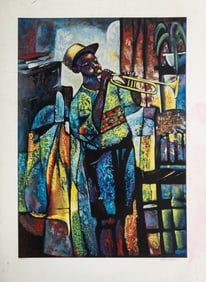 William Tolliver, American/Louisiana 1951-2000, ?Learning to Play?, serigraph