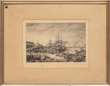 Charles A. Vanderhoof, American/New Jersey 1853-1918, "Levee, New Orleans", etching on board