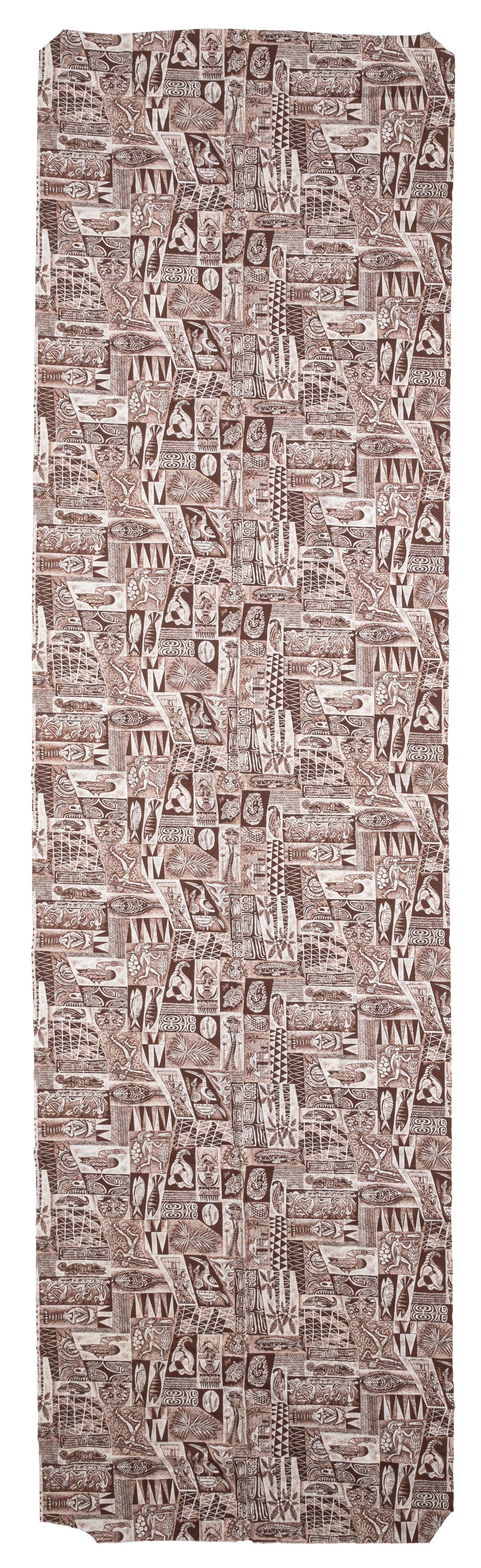 Aaron Bohrod, American/Wisconsin 1907-1992, "Exotica", fabric: Aaron BohrodAmerican/Wisconsin, 1907-1992"Exotica"fabric1953, "A Signature Fabric Created by Aaron Bohrod of Associated American Artists 1953" printed in selvage.Provenance: Los Angeles Modern Auction