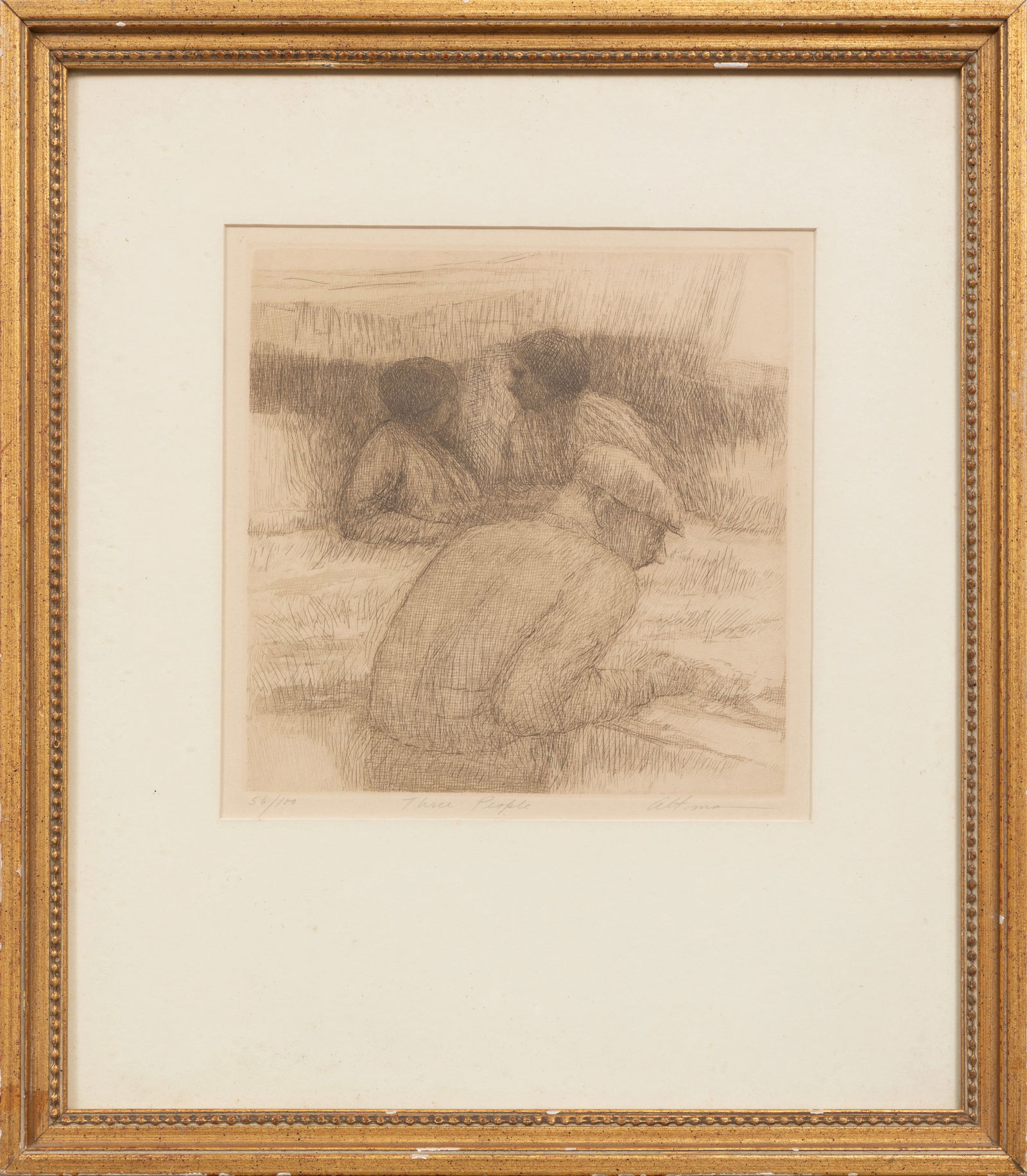 Harold Altman, American/New York 1924-2003, "Three People", etching (1 of 3)