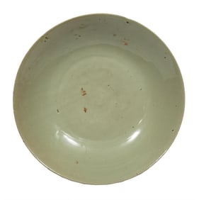 Large Antique Chinese Celadon Glazed Pottery Charger