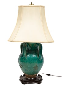 Antique Turquoise Glazed Pottery Amphora-Form Jar or Vase