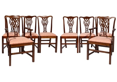 Set of Eight Georgian-Style Carved Mahogany Dining Chairs