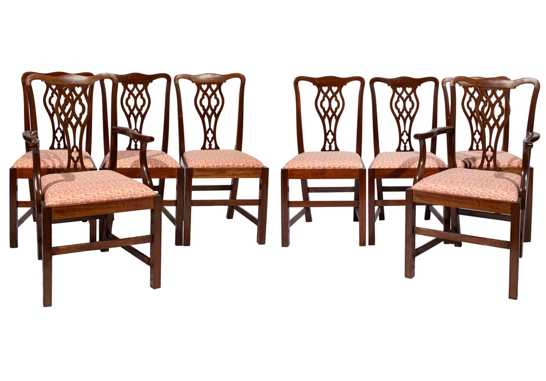 Set of Eight Georgian-Style Carved Mahogany Dining Chairs (1 of 4)