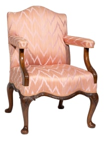 Edwardian Carved Walnut Library Armchair