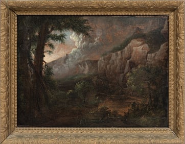 Continental School 19th c., "Landscape with Cliffs", oil on panel