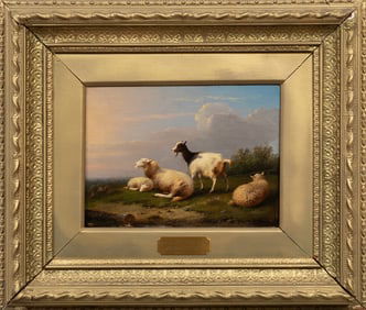 Franz Van Severdonck, Belgian 1809-1889, "Sheep and Goat", oil on panel