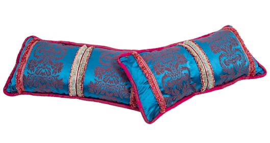 Pair of Blue Fushia Silk Satin Pillows
