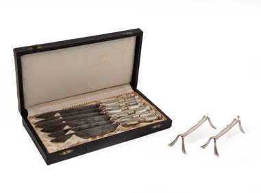 Set of Six Antique Silverplate-Mounted Mother-of-Pearl Fruit Knives in the Neoclassical Taste