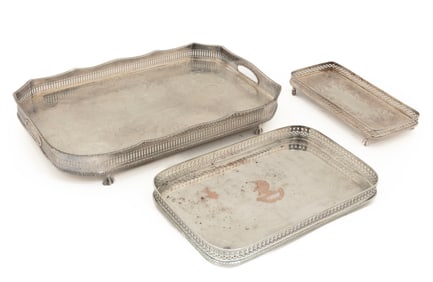 Three Vintage English Silverplate Gallery Trays