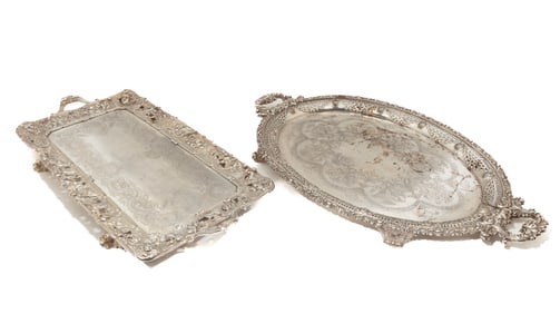 Vintage motif reticulated silverplate tray