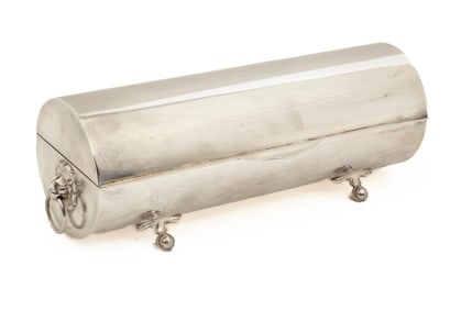 English Silverplate Cylindrical Document Box